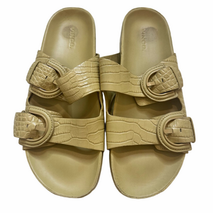 Vince Glyn Croc Leather Barley Beige Slide Sandals Buckle Size 10